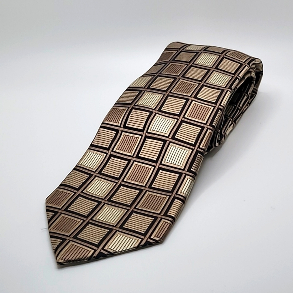 Pronto Uomo 100% Silk Gold Black Geometric Men's Tie